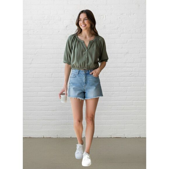 Aerie Crop Top Button-Front Size M Olive Green - Picture 14 of 14